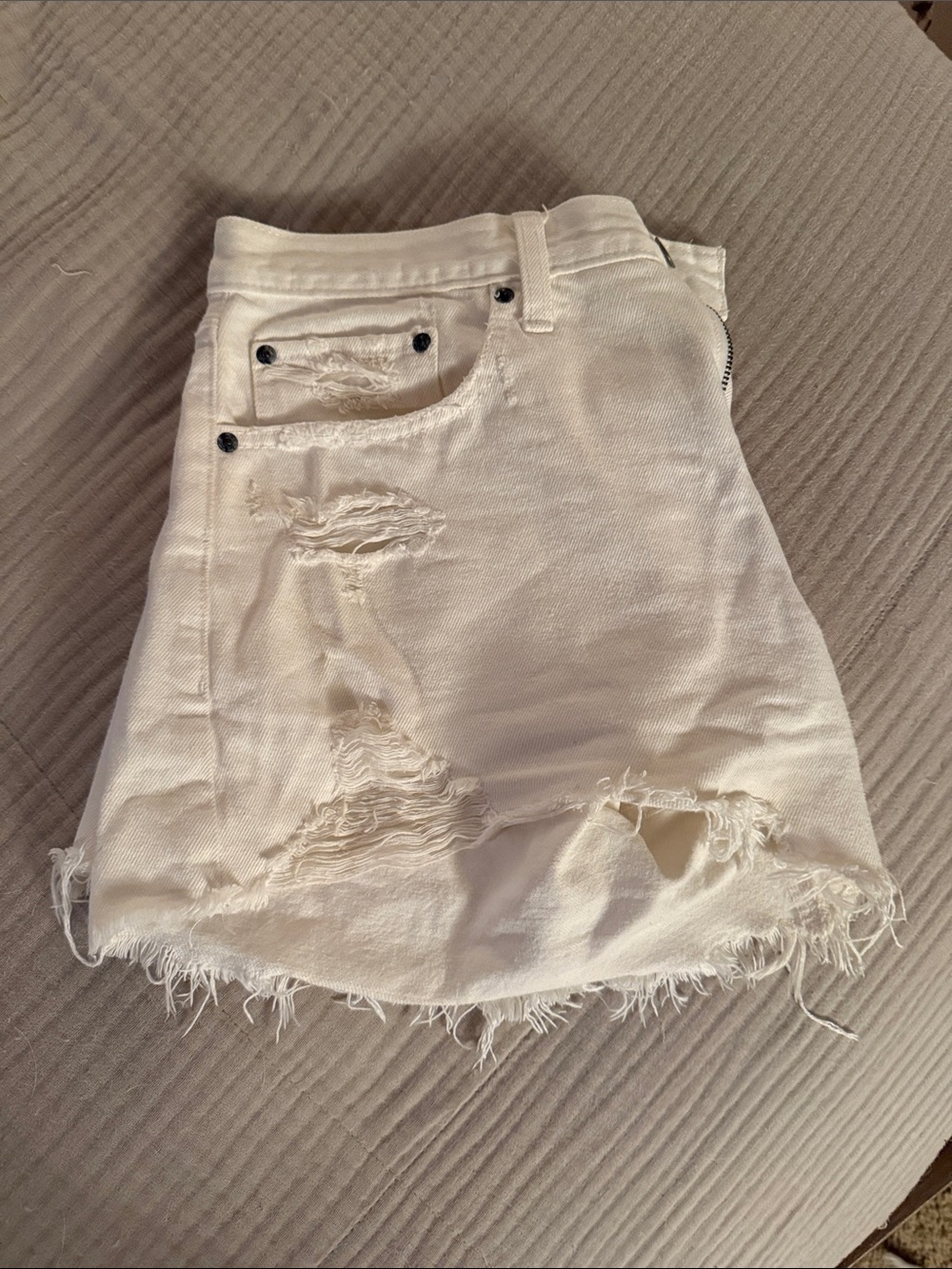 Abercrombie & Fitch White Distressed Denim Shorts